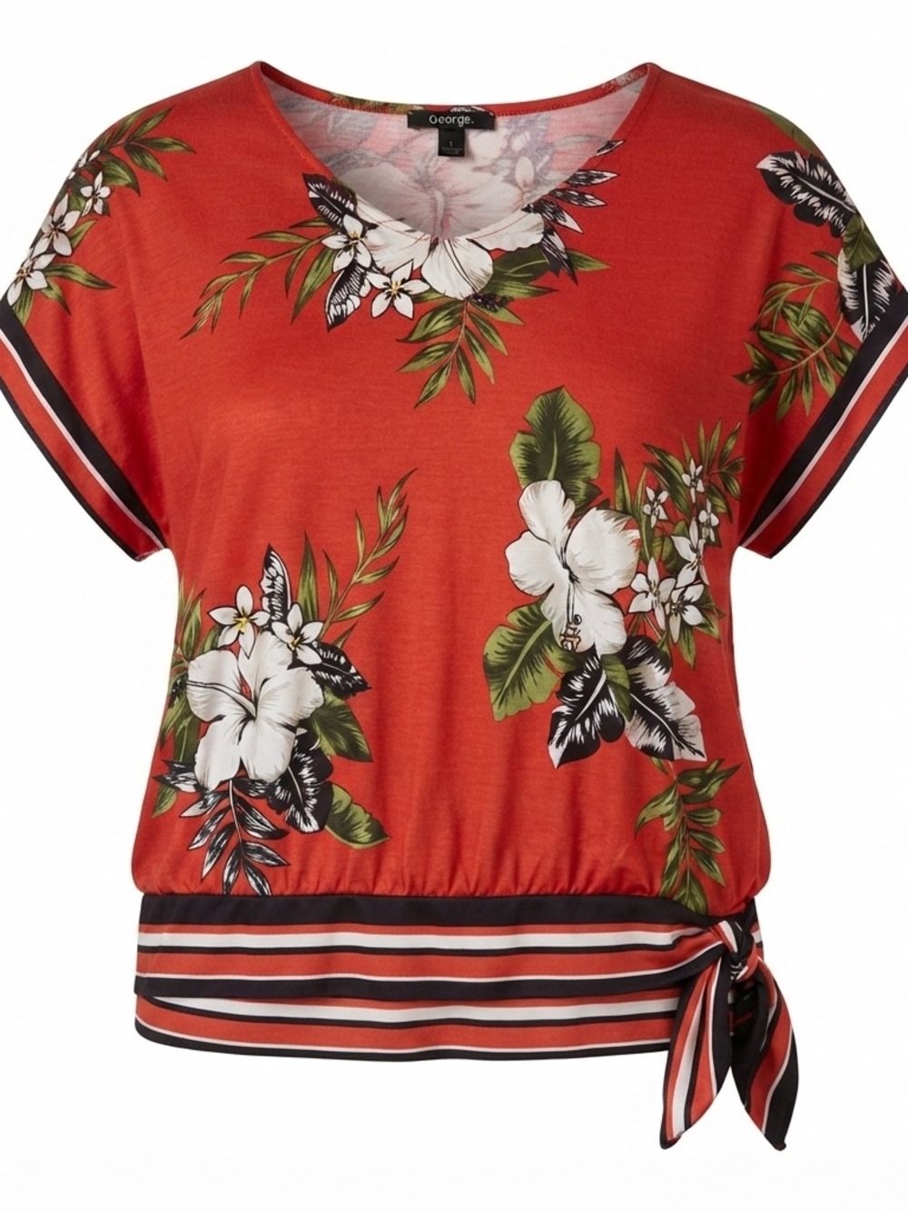 Joe Fresh VNeck Coral Floral Tie-Hem Women's Top Size 1X Plus Size